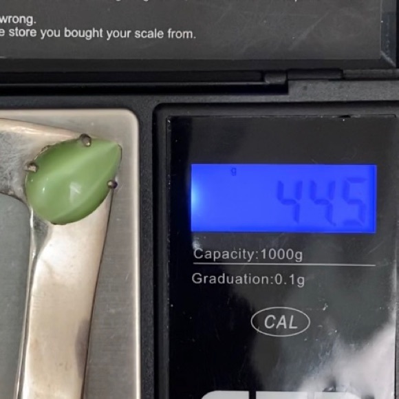 Vintage Unsigned Green Moonstone Cat Eye Center Silver Collar Necklace - Picture 11 of 13